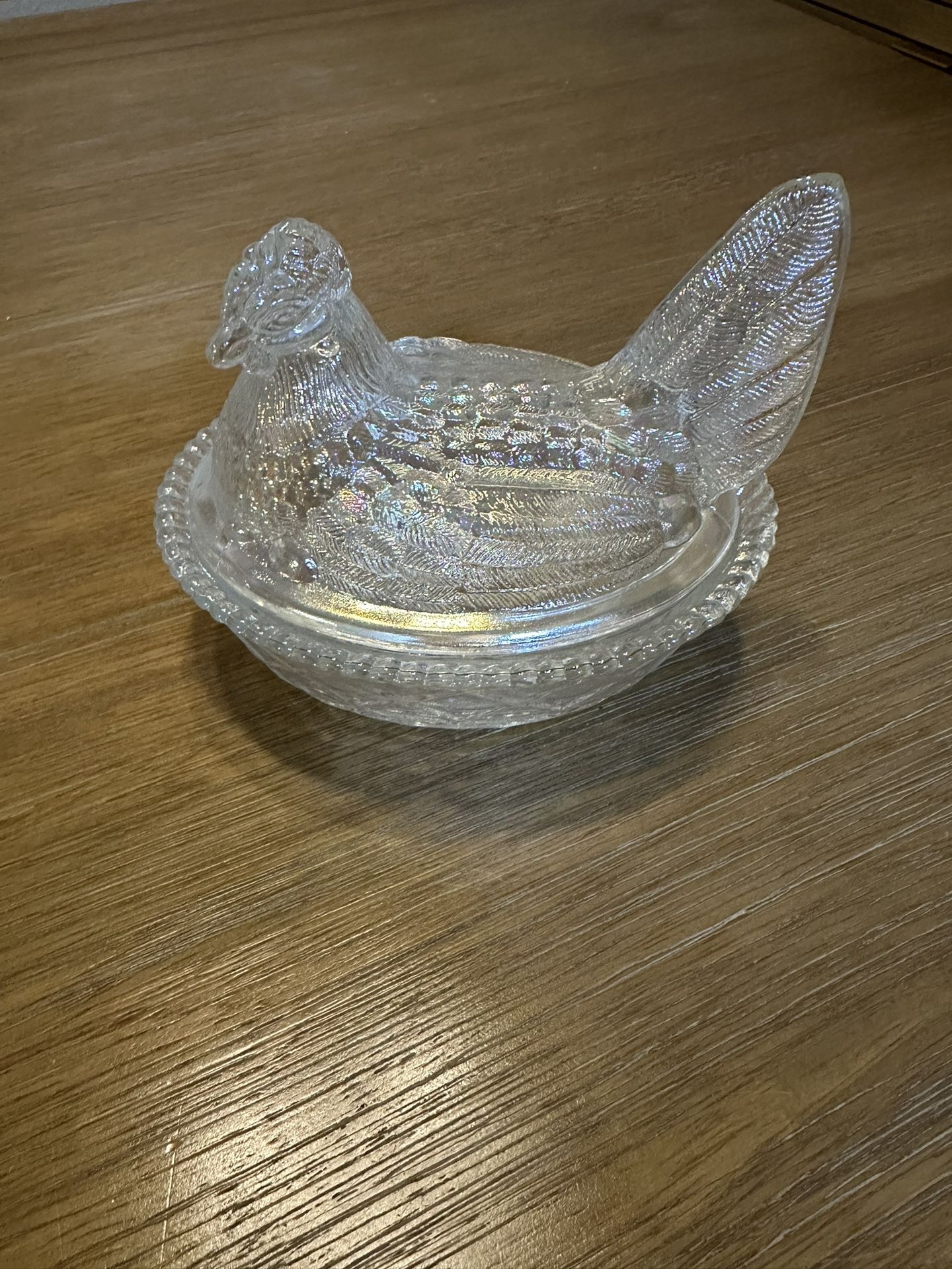 Clear Carnival Glass Hen On Nest
