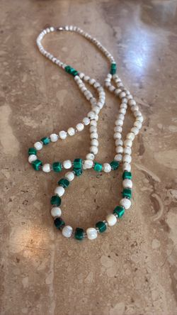 White and Green Beaded Necklace and Bracelet Set