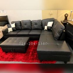 Black Leather Sectional Sofa With Storage