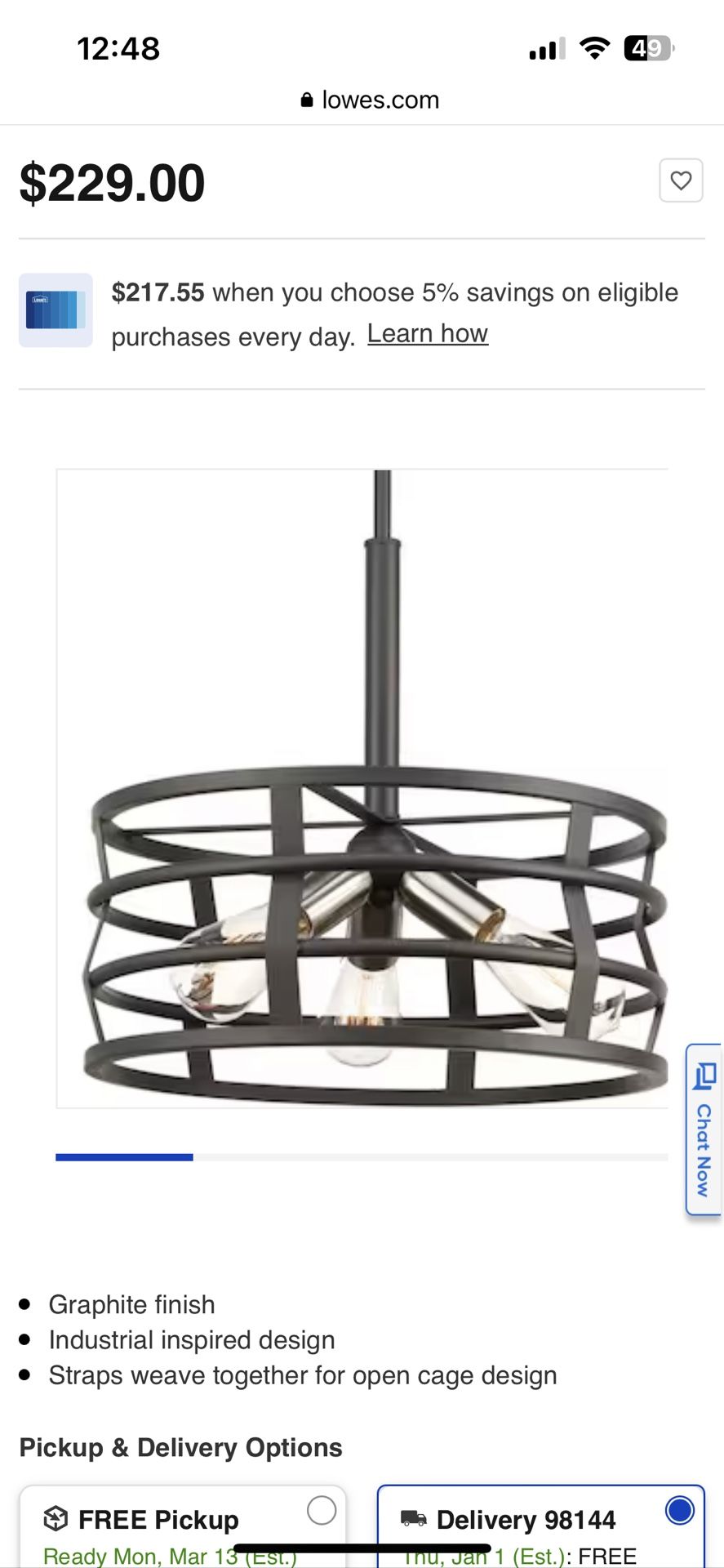 16” Pendant light