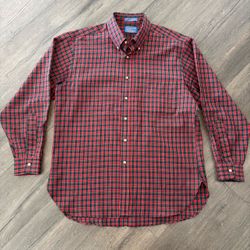 Sir Pendleton Wool Shirt Mens L Green Red Plaid Button Up Long Sleeve