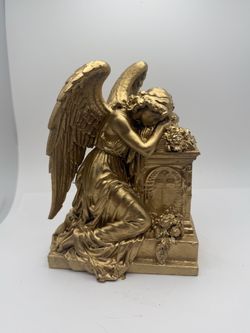 Goldtoned Angel Kneeling at Tomb Figurine