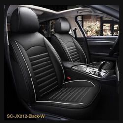 Car Seat Covers Black PU Leather White Line