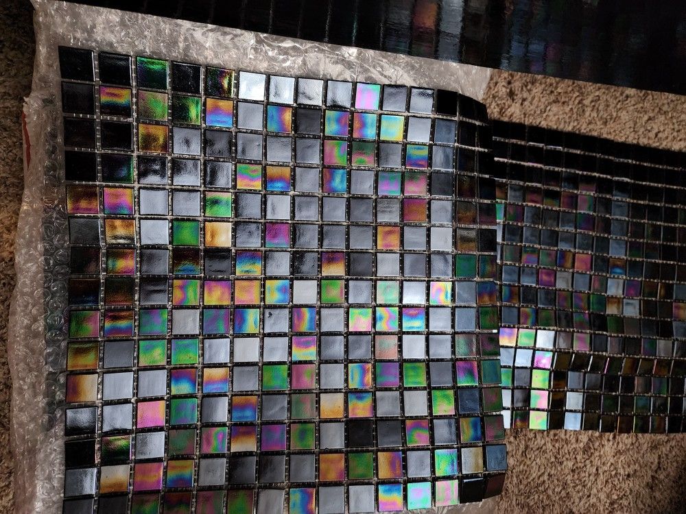 20 Sheets Glass Tile Black Iridescent
