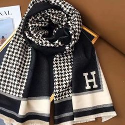 Winter autumn scarf black and white strips warm luxury style for women