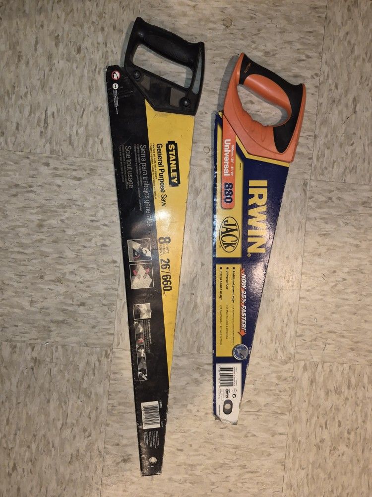 (2) Never Used Hand Saw's; Irwin Universal 880 20" & Stanley 26" Saw's