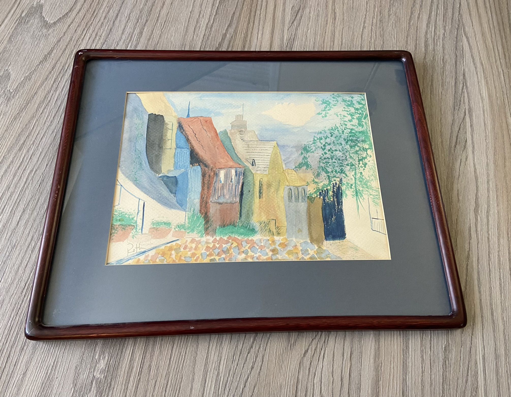 Watercolor Of Quaint Houses Framed Art