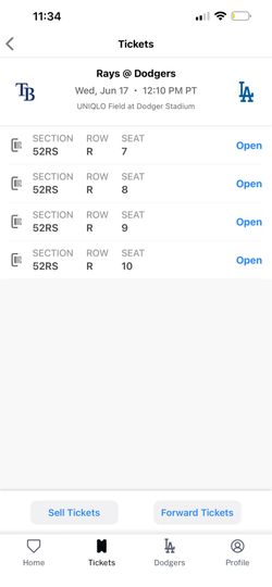 TB RAYS VS DODGERS  6/17 WED 12:10PM- 2 tickets left
