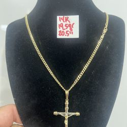 14K Solid Gold 🇨🇺 Links Chain ( Lobster Lock) and Pendant 19.5Gr 20.5 Inches Long 