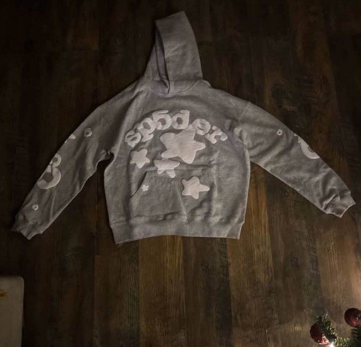 Grey And White Sp5der Hoodie