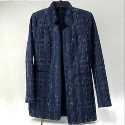 Tahari Womens Navy Blue Multi Solid Long Blazer Midnight Blue Suit Jacket Coat 2
