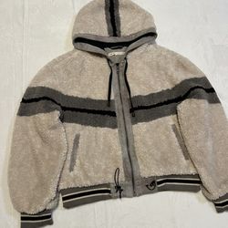 Blanc Noir Women’s Size Large Faux Shearling Cropped Hoodie Neutral Color