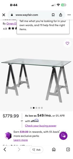 Hacienda Glass Top Metal Base Writing Desk & Chair