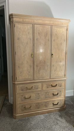 Burl Wood Armoire with Drawers
