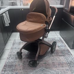HOT MOM bassinet & stroller Brown Leatherette Excellent Condition