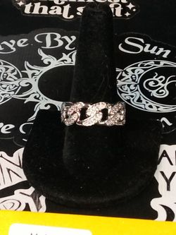 🔥SZ-10, STERLING SILVER PLATED, G R A CERTIFIED MOISSANITE COVERED CUBAN LINK RING!!🔥
