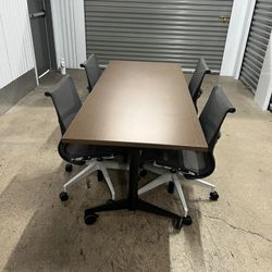 Small Conference Table 72”x 30” With 4 Herman Miller Setu Chairs