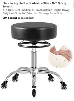 Black Rolling Stool with Wheels and Footrest