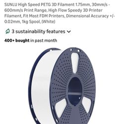 SUNLU High Speed PETG 3D Filament 1.75mm, 30mm/s - 600mm/s Print Range, High Flow Speedy 3D Printer Filament, Fit Most FDM Printers, Dimensional Accur
