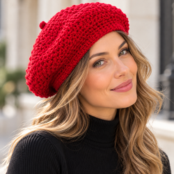 Handmade Bright Red Chunky Knit Beret Hat – French Parisian Style Winter Fashion