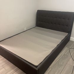 Grey Queen size platform bed frame