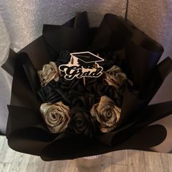 Graduation Eternal Flower Bouquet Gold And Black 