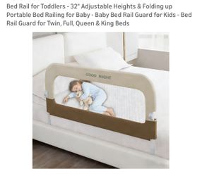 New In Box!! Bed Rail for Toddlers - 32" Adjustable Heights & Folding up Portable Bed Railing for Baby - 