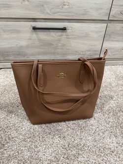 Coach Medium City Tote Bag Leather Saddle Brown Gold Trim