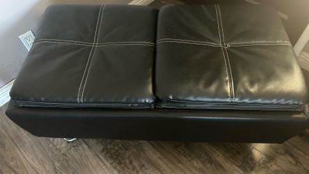Black Tufted Rectangular Ottoman Footstool Bench, Metal Legs,