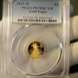 2012-W Gold American Eagle Pcgs PR70 Dcam 1/10  oz 5 Dollar  US Mint 90% Gold 10 % Silver 