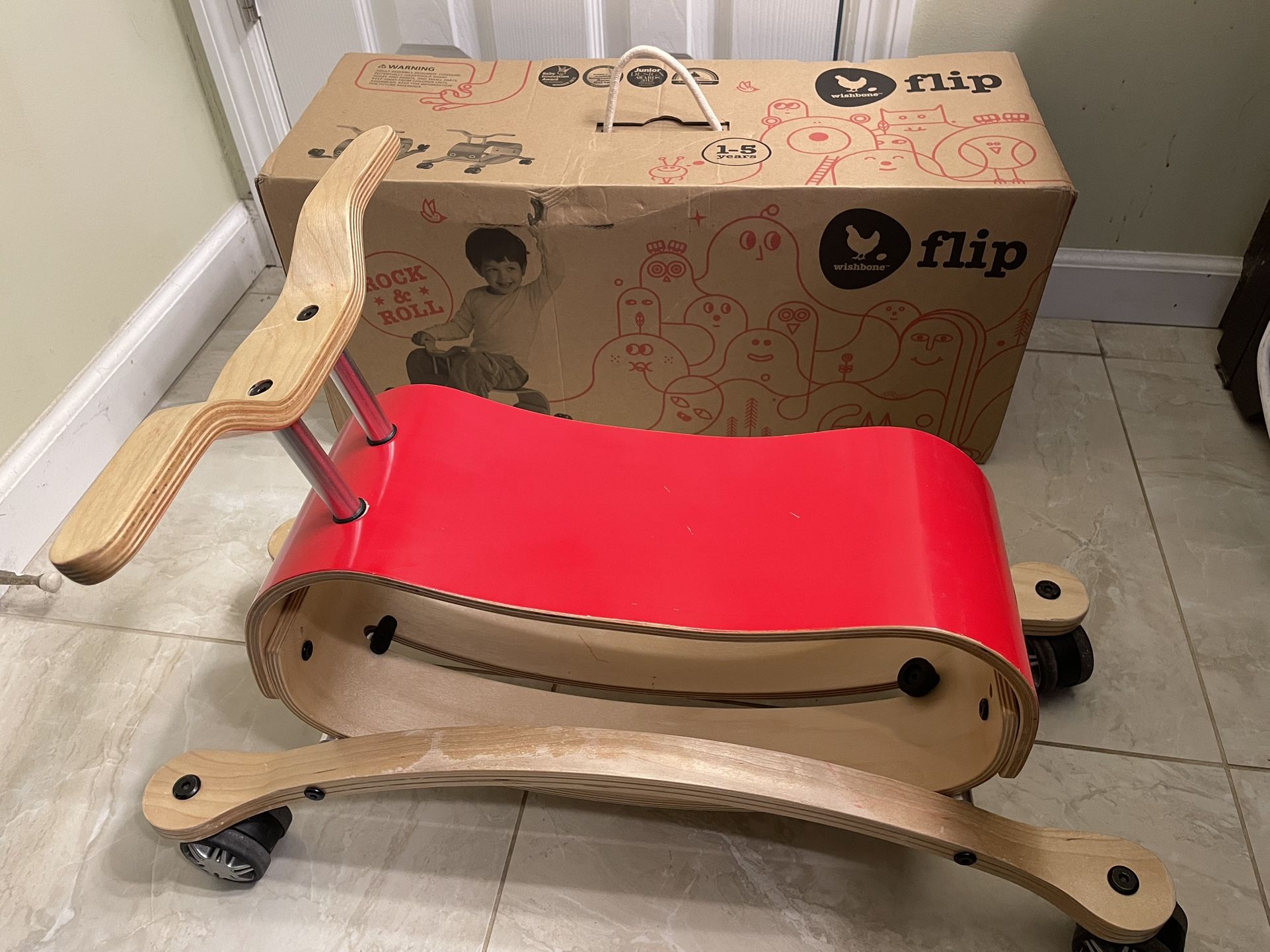 WISHBONE Flip in Wooden Rocker Ride On Bike w/360 Spinning