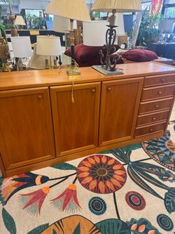 Mid-Century Teak Sideboard with Drawers - 78” x 19” x 35”