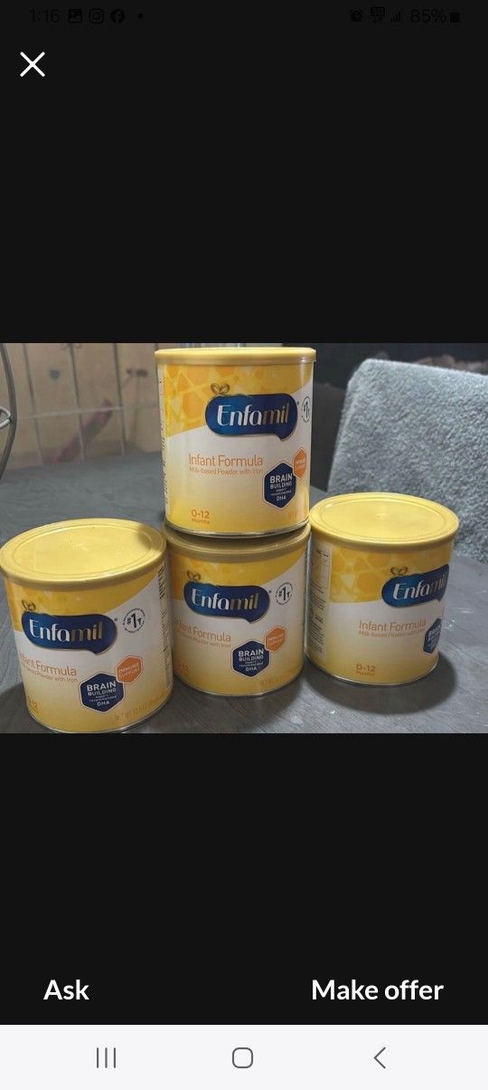 4 Yellow Enfamil Cans 12.5 OUNCE EACH  FOR $80 CASH/ZELLE ALL BRAND NEW & SEALED (DELIVERY IS AVAILABLE)