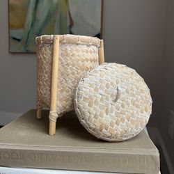 Small Handwoven Trinket Basket ( H10” ) firm on price )