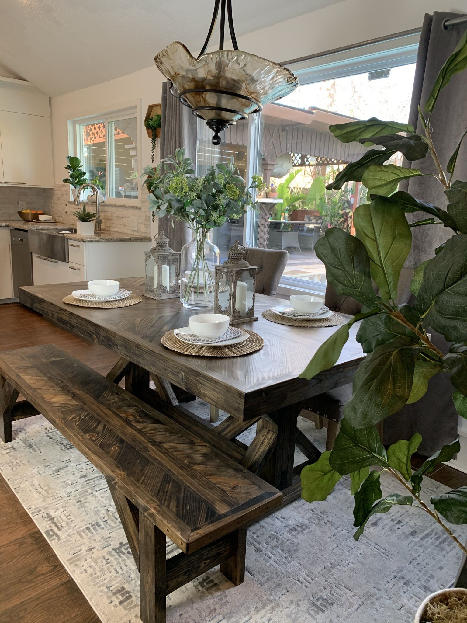 Custom Dining Table Farm House farmhouse Modern Rustic Set Bench