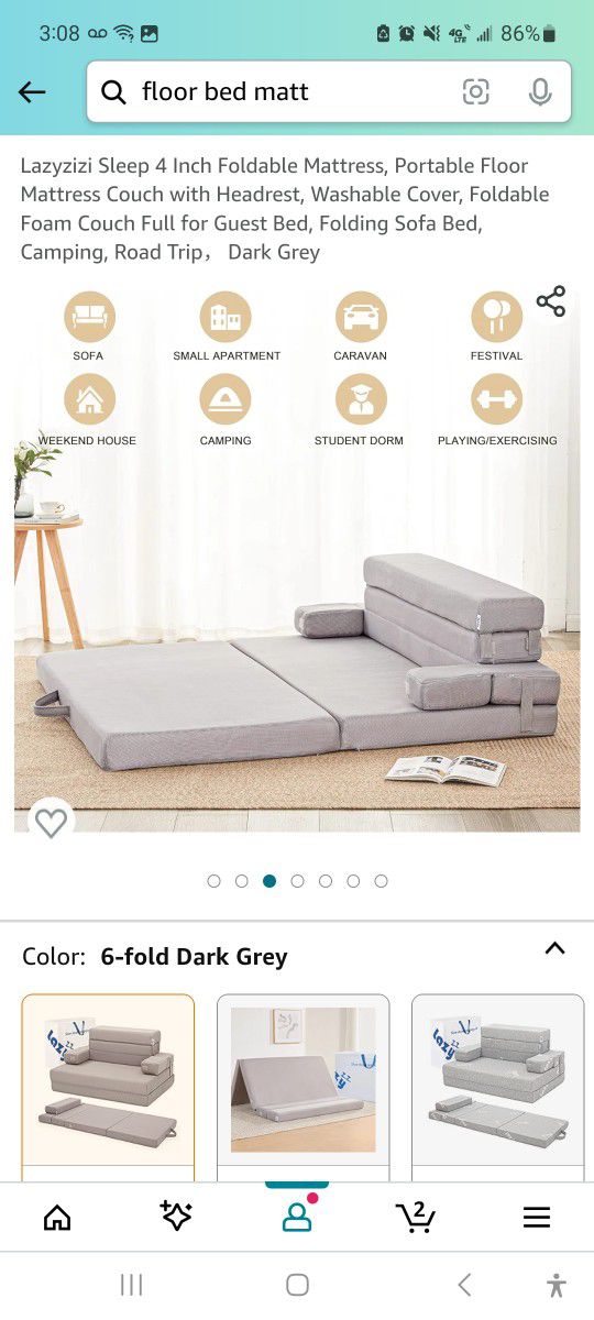 Foldable Floor Mattress Couch with Headrest