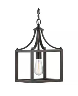 Hampton Bay Boswell Quarter Mini Pendant Black Finish 100W Max 9.4w”x17h”x9.4d” Adjustable Length 82in