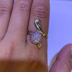 14K Yellow Gold Pink Dome Ring