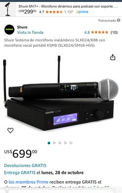 Shure Sistema de micrófono inalámbrico SLXD24/K8B con micrófono vocal portátil KSM8 (SLXD24/SM58-H55)