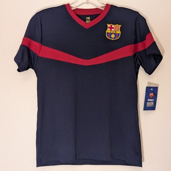 FC Barcelona UEFA Futbol Champions Soccer Jersey T Shirt (Youth Size 10-12) Blue Red Brand New