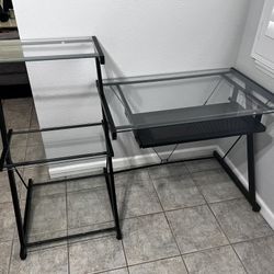 Glass and Metal Desk with Shelves 