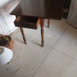 Antique Table With One Drop-Leaf And One Drawer