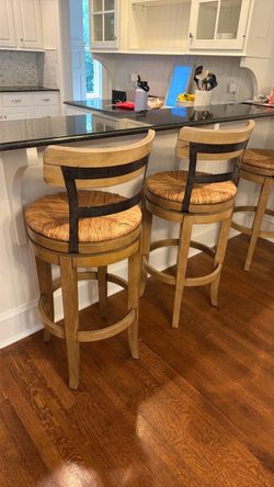 3 wood high bar stools