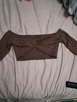 brown crop long sleeve top
