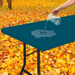 Smiry Rectangle Tablecloth, Elastic Fitted Flannel Backed Vinyl Tablecloths for 4ft Folding Tables, Waterproof Wipeable Table Covers for Indoor, Outdo
