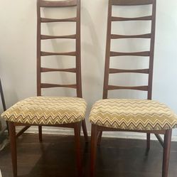 2 Vintage Teak Ladder Back Chairs. 