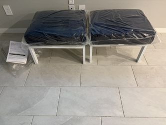 Brand New 2 Allen & Roth Outdoor Patio Ottoman With Blue Cushion.. Great Deal!