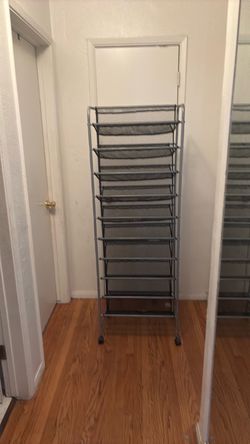 Tall Metal Mesh Shoe Rack with Wheels