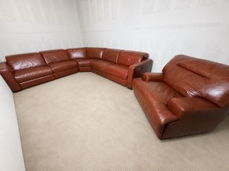 Chateau d’Ax Italian Leather Sectional + Matching Chair