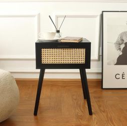 Mid Century Modern Nightstand, Rattan Side Table